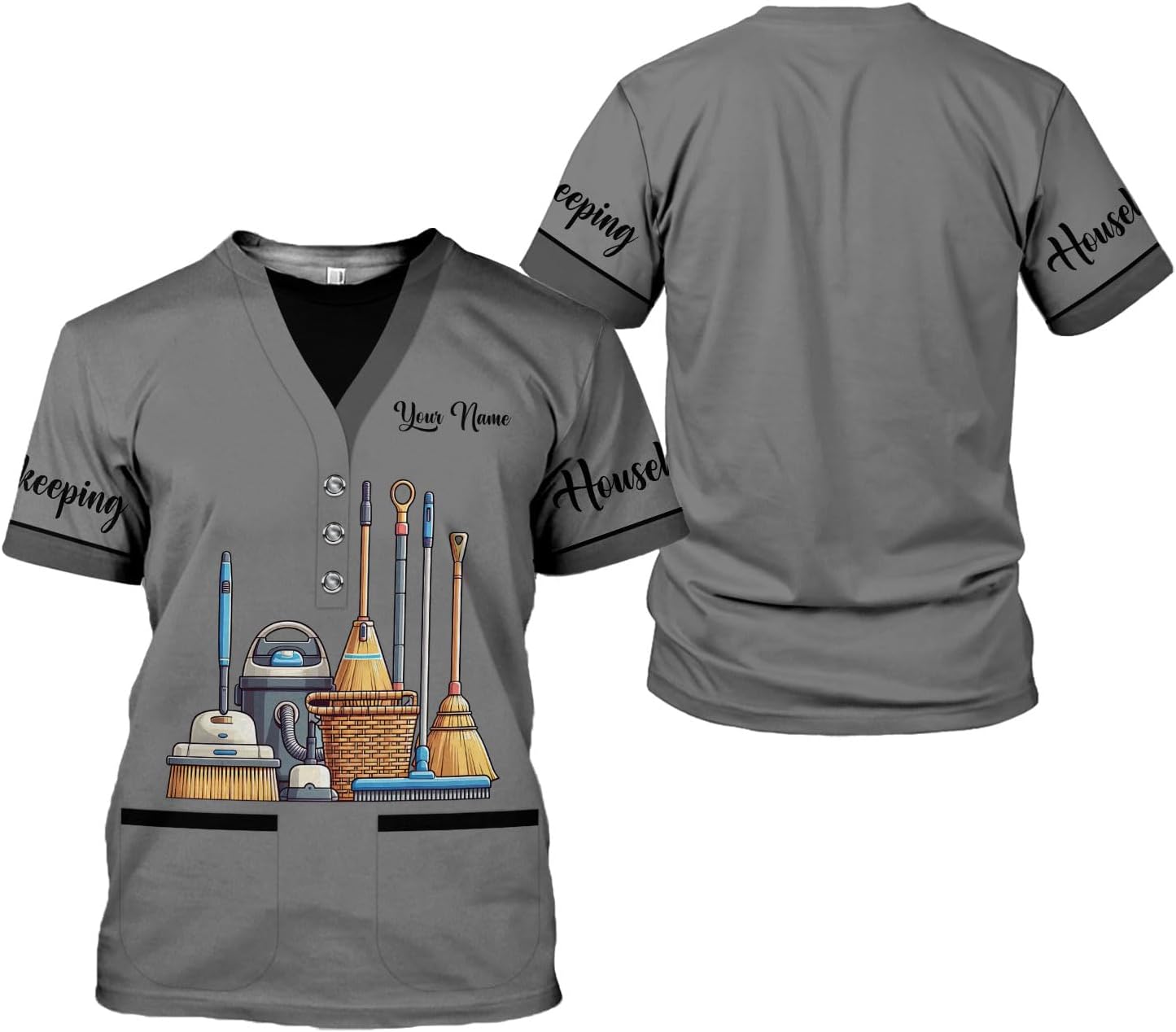 Personalized Housekeeping Shirts, Custom Cleaning Uniforms for Women 3D Cleaning Service Gifts Housekeeper Shirt Clean Lady
