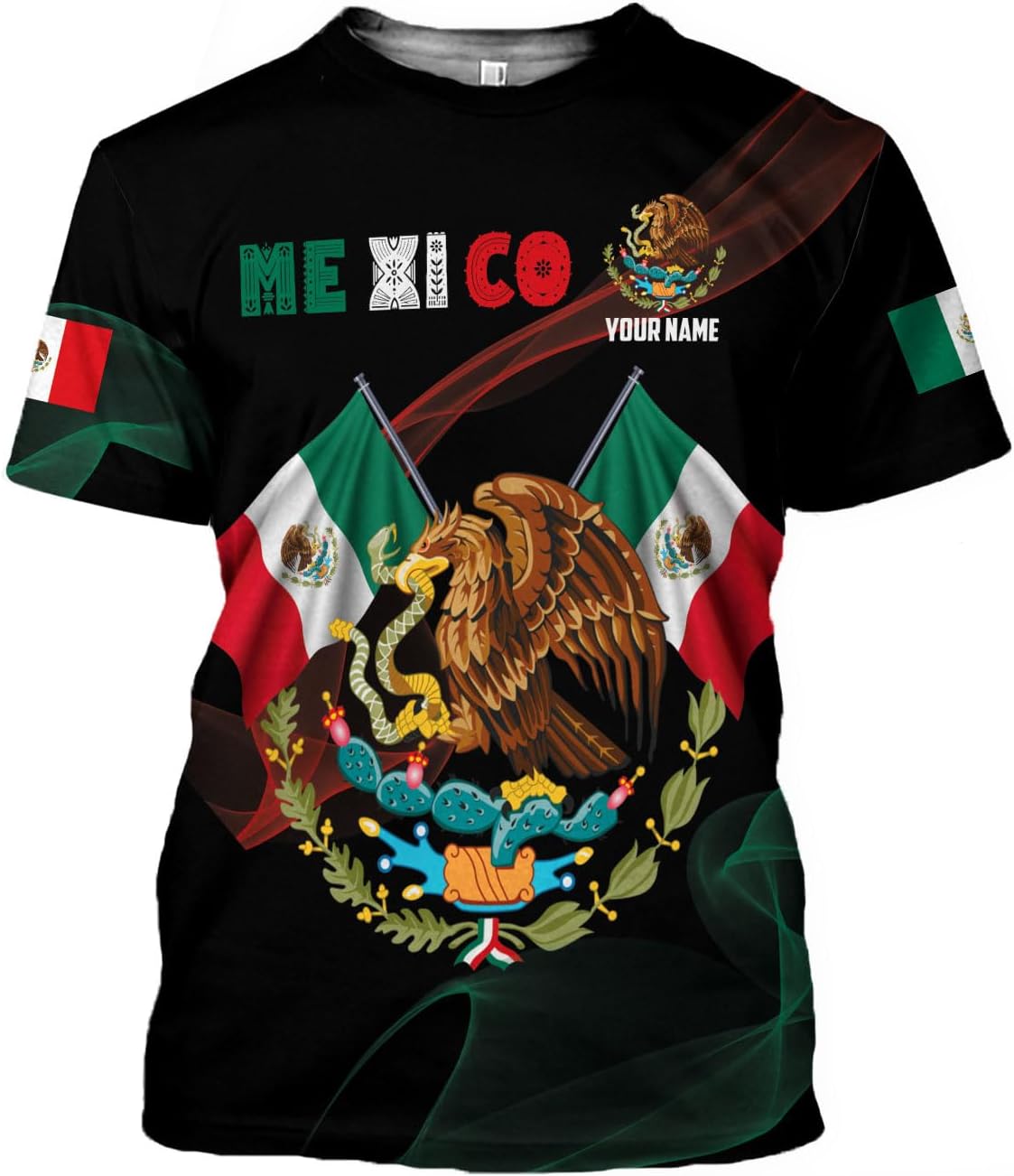 HomeDesign Custom Mexico Shirts Personalized Name Mexican 3D Flag Shirt for Men Women Aztec Unisex US Eagle Pride Camisas