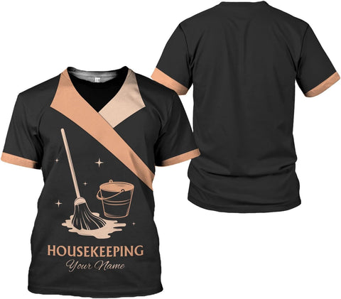 Personalized Housekeeping Shirts, Custom Cleaning Uniforms for Women 3D Cleaning Service Gifts Housekeeper Shirt Clean Lady