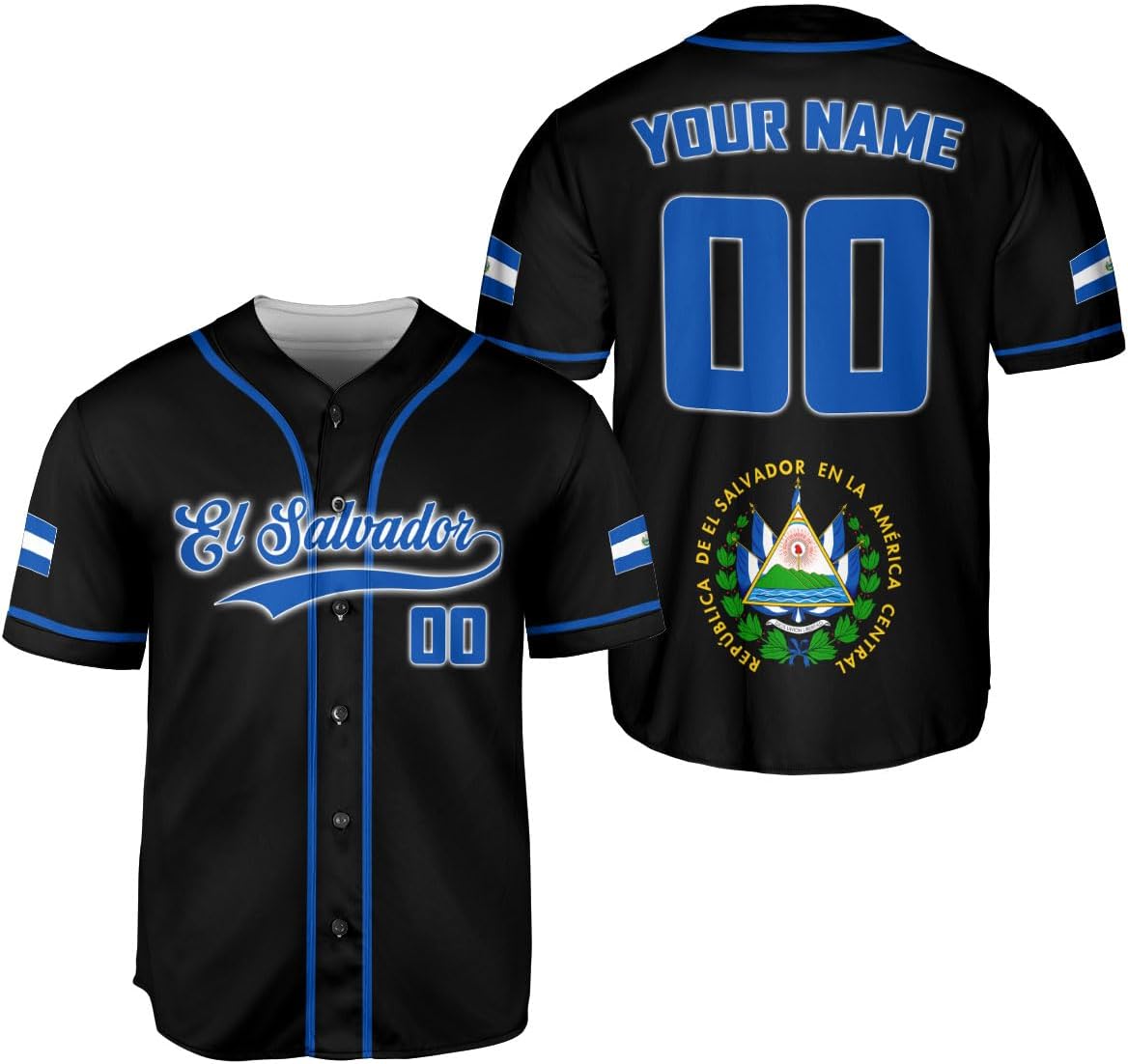 Personalized Name El Salvador Baseball Jersey Shirt El Salvador Flag Shirt Men Salvadorans Pride Jersey El Salvadoreña Tshirt