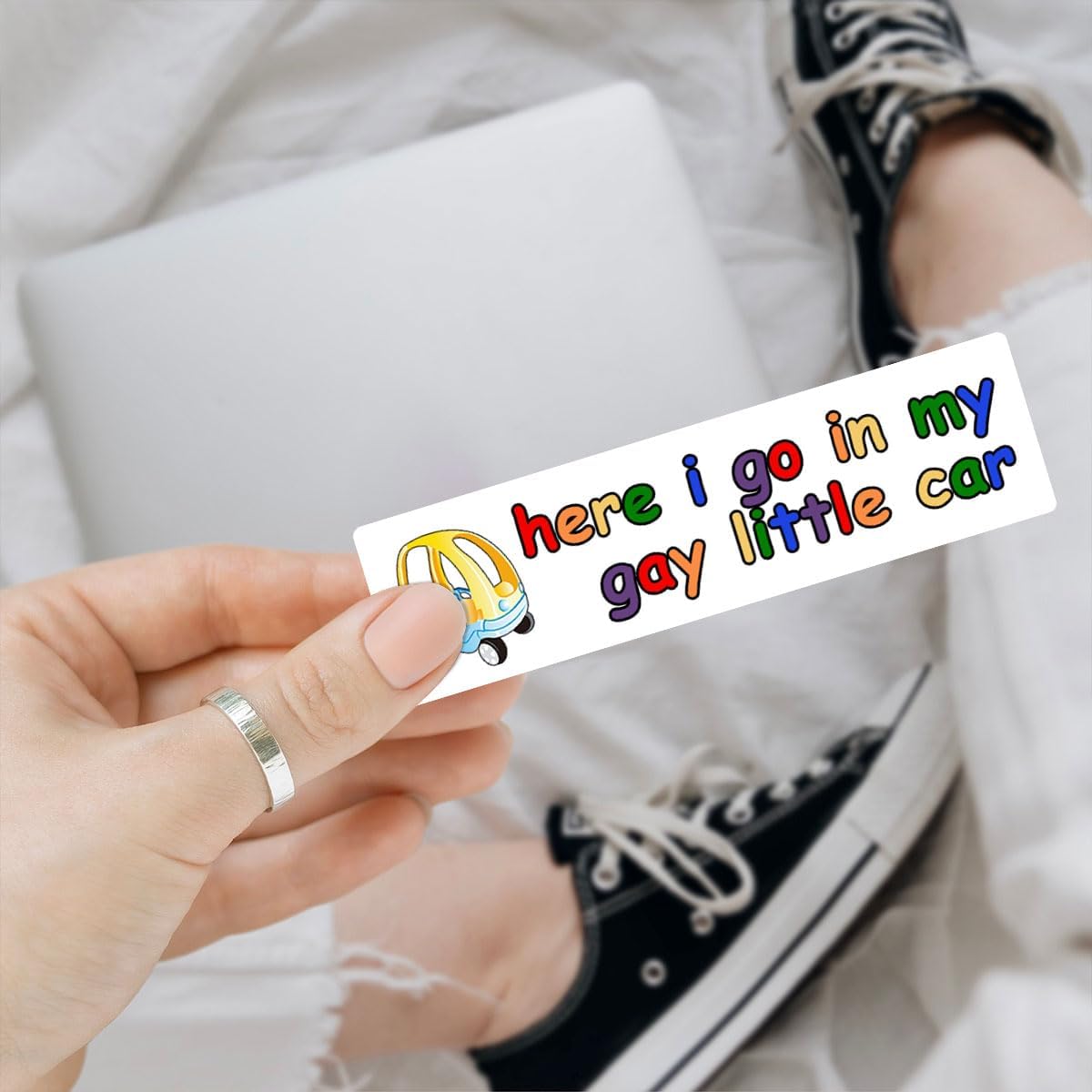 3 Pcs Here I Go in My Gay Little Car Sticker – Funny LGBTQ+ Meme Bumper Sticker Vinyl Waterproof Decal for Laptop, Water Bottle, Phone, Car, Helmet, Notebook, Window – 5 Inch Cute Queer Humor Pack