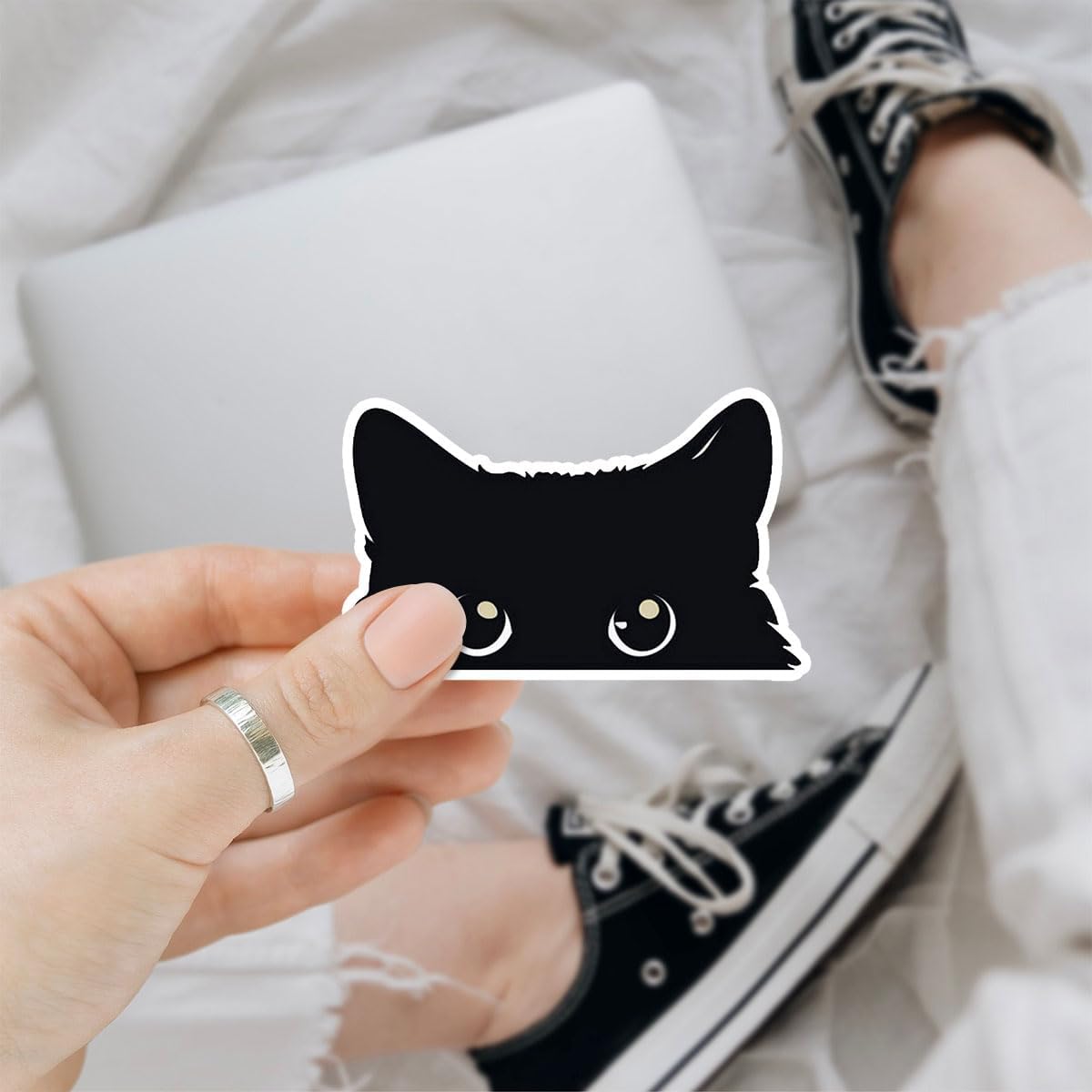 (3Pcs) Peeking Sneaky Cat Sticker, Cute Black Cat Meme Sticker Car Decal Bumper Stickers, Kitty Vinyl Stickers - Stickers for Laptop Water Bottle Phone Car Window Helmet 3 Inches