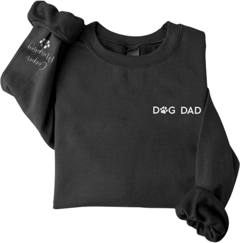 Personalized Embroidered Dog Dad Crewneck Sweatshirt, Custom Dog Dad Shirt Gift for Men (Cotton + Polyester, SS2)