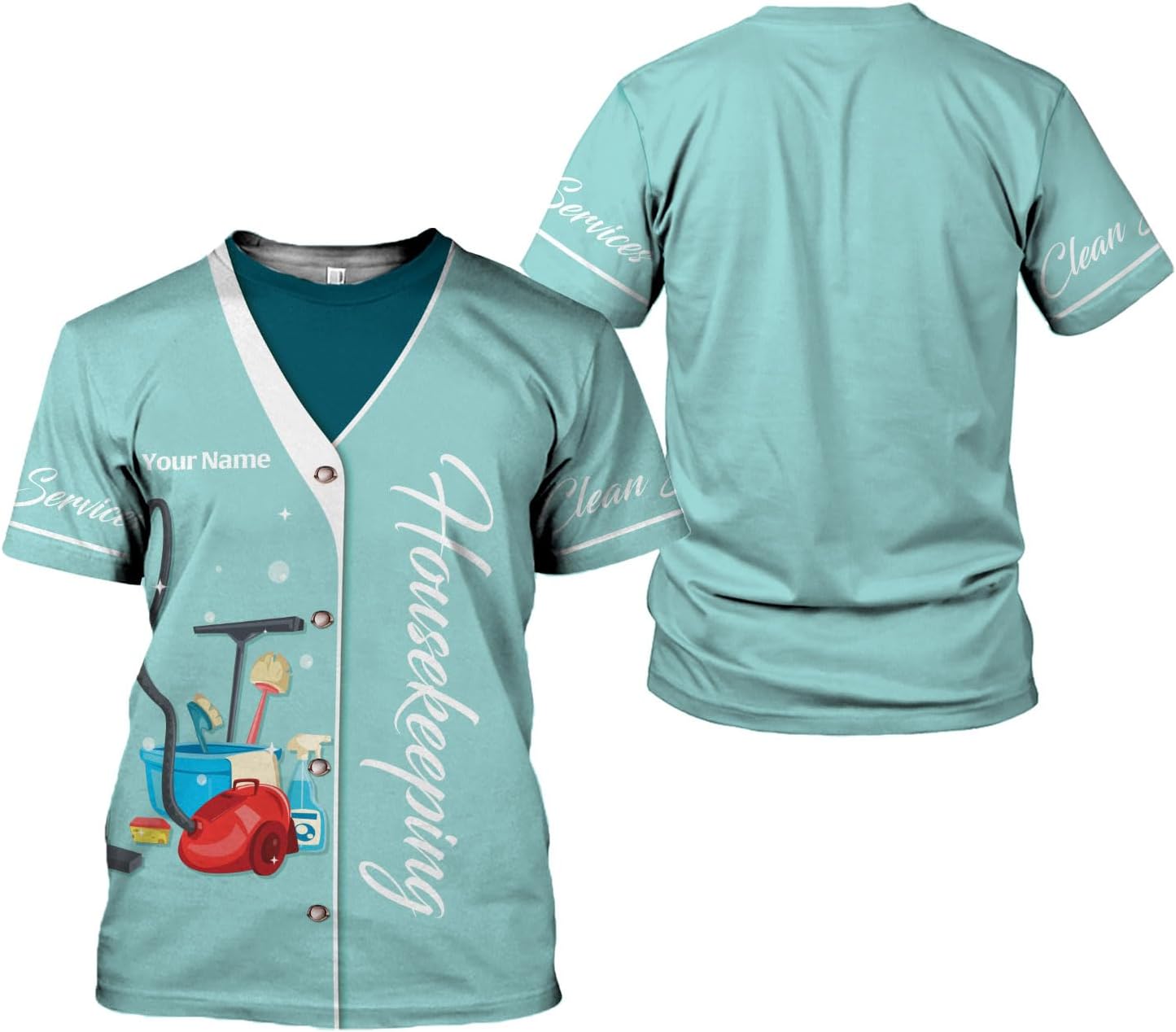 Personalized Housekeeping Shirts, Custom Cleaning Uniforms for Women 3D Cleaning Service Gifts Housekeeper Shirt Clean Lady