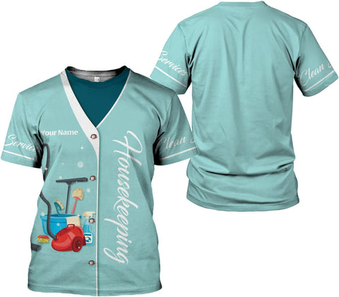 Personalized Housekeeping Shirts, Custom Cleaning Uniforms for Women 3D Cleaning Service Gifts Housekeeper Shirt Clean Lady