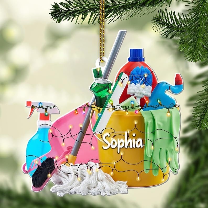 Intenprints Personalized Housekeeping Christmas Ornament, Housekeeping Keepsake, Janitor Cleaning Lady Ornament,Cleaning Service Christmas Ornament, Housekeeper Ornament (Style 10)
