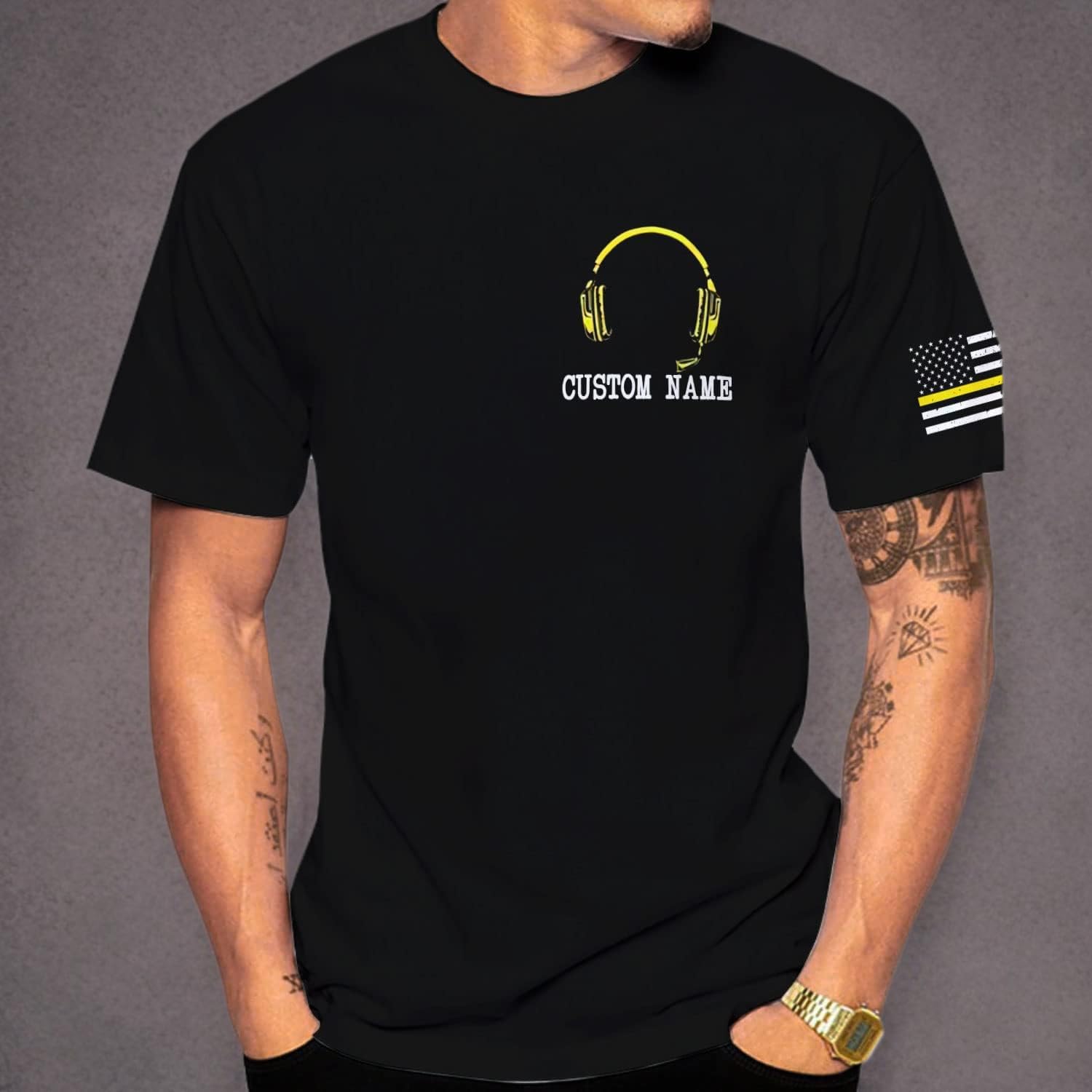 Personalized Name Dispatcher Thin Yellow Line US Flag Dispatcher T-Shirt, Custom Name Dispatcher T Shirts for Men and Women