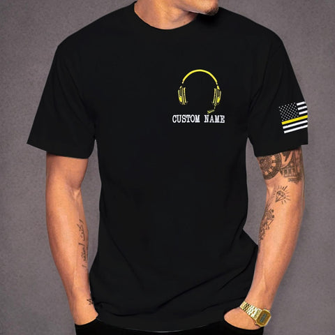 Personalized Name Dispatcher Thin Yellow Line US Flag Dispatcher T-Shirt, Custom Name Dispatcher T Shirts for Men and Women