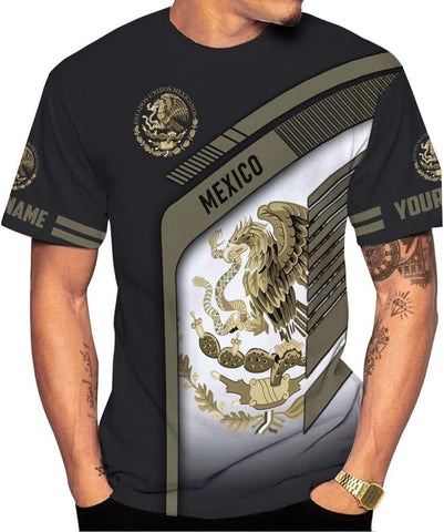 Mostefy Personalized Name Mexican Shirts 3D Customized Mexico Shirt US Flag, Mexican Shirts for Women Unisex