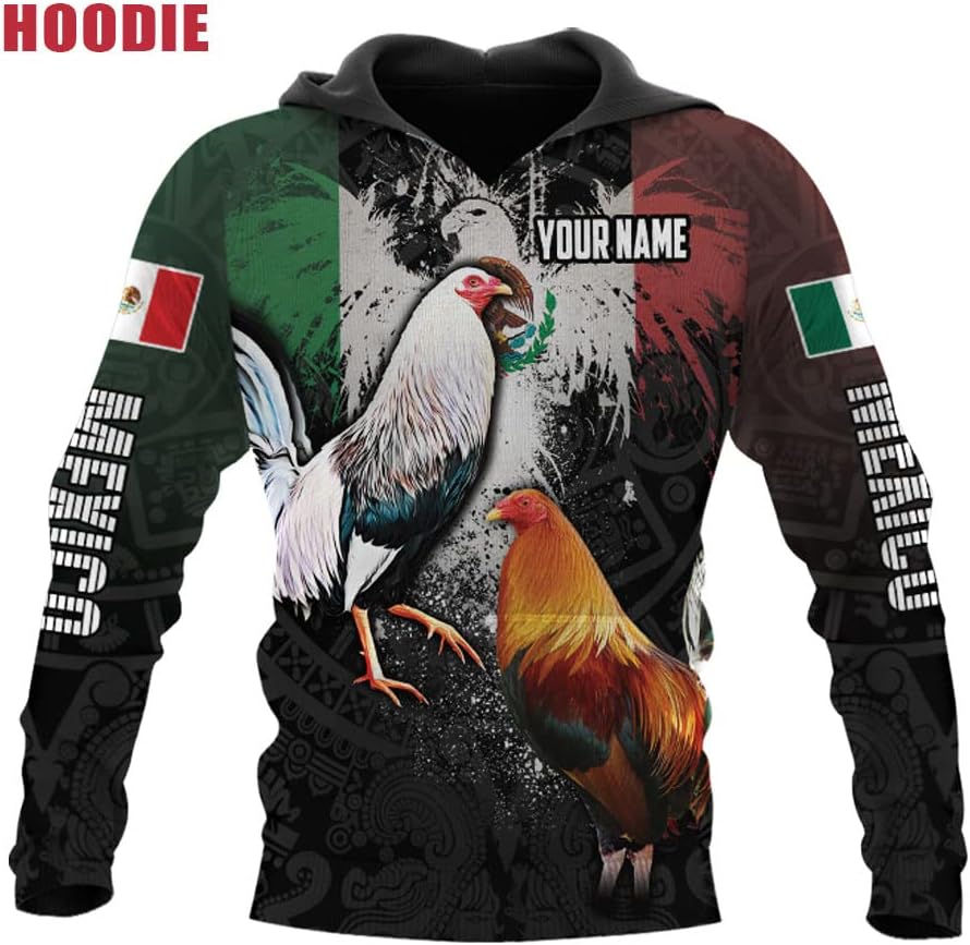 Mostefy Personalized Name Rooster Mexican Hoodie 3D, Customized Mexican Hoodies for Men, Unisex Mexico Hoodie 3D, Mexico Hoodies for Men, Mexico Flag Gift, T Shirt, Zip Up Hoodie, Sweatshirt HD09
