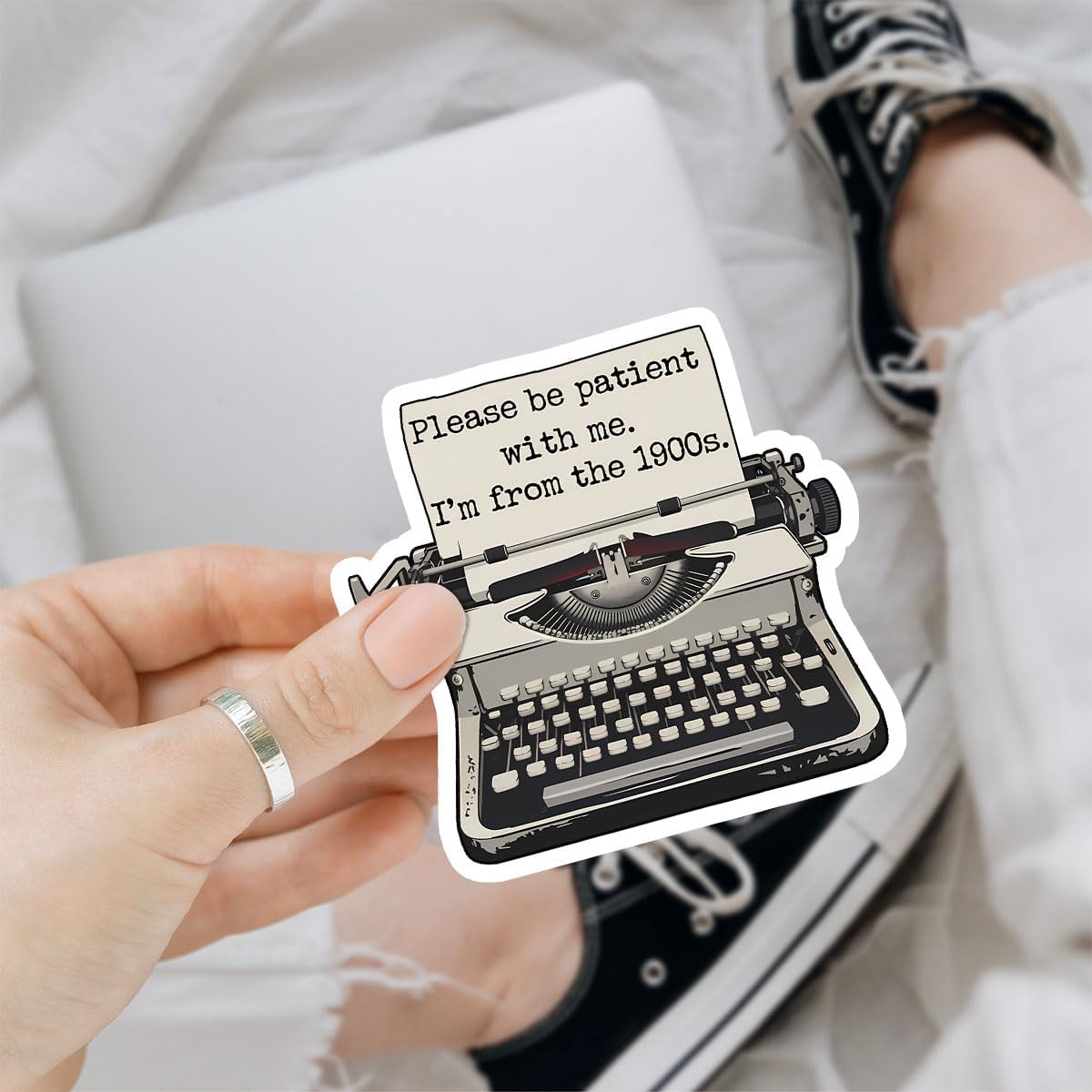 3 Pcs Please Be Patient with Me I'm from The 1900s Sticker, Typerwriter Millennials Trendy Funny Sarcastic Stickers - Vinyl Stickers for Water Bottles Laptop Car Hard Hat Window Helmet 3 Inches