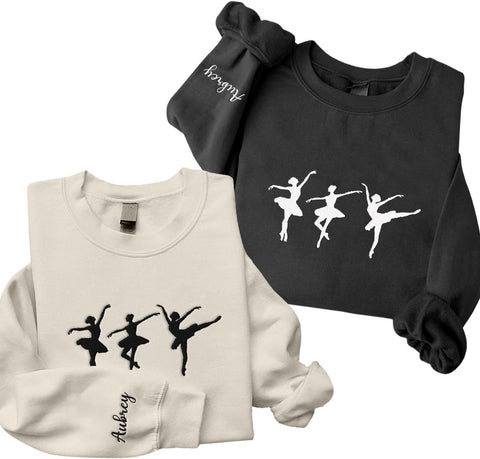 Suseaz Personalized Embroidered Ballet Dancing Sweatshirt Ballerina Dancer Pullover Hoodie Dance Girl Heart Beat Hoodie