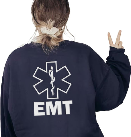 Personalized EMT EMS Paramedic Thin White Line Embroidered Sweatshirt, EMT Student, EMT Future, Medical Worker (Cotton, SS137), Small-5X-Large