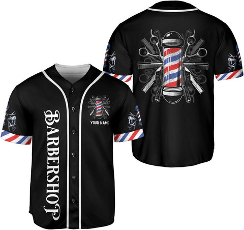 Custom Barber Shop Baseball Jersey Personalized Name Barber Shirt 3D for Men Women Hairdresser Shop Gift Scissors Pole Shirts