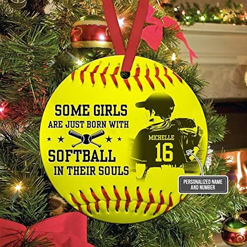 TinoShop Personalized Softball Ornament Girls with Softball in Their Souls Circle Ornament Ceramic Ornaments Christmas Tree Hanging Pine Tree (Softball 1)