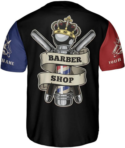 Custom Barber Shop Baseball Jersey Personalized Name Barber Shirt 3D for Men Women Hairdresser Shop Gift Scissors Pole Shirts