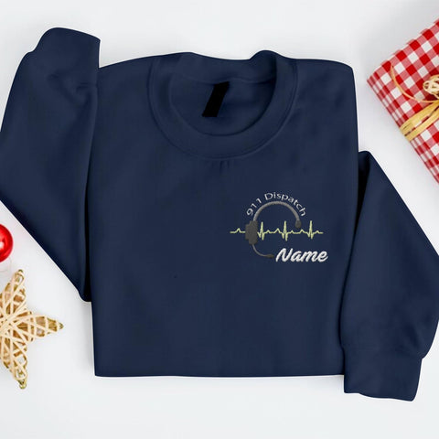 Intenprints Personalized Embroidered Dispatcher Shirt 911 Emergency Services Sweatshirt Thin Gold Line Flag Dispatcher Shirt