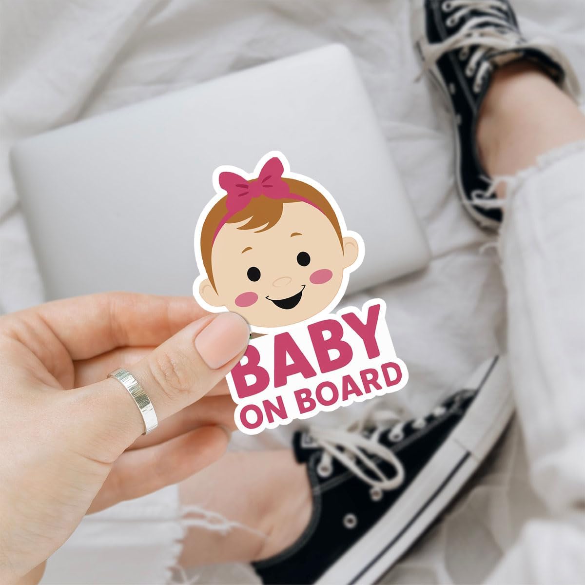 (3Pcs) Baby Onboard Sticker for Cars, Baby On Board Yellow Signs for Car, Baby Car Sticker, Cute Babe On Board Sticker, Sticker Waterproof for Water Bottle, Truck, Car, Helmet Decal 5" (BBOB 2)
