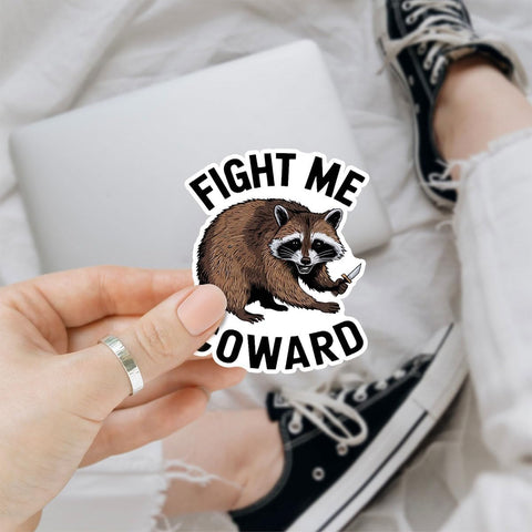 (3pcs) Fight Me Coward Sticker, Racoon Meme Sticker, Funny Racoon Sticker Die-Cut Waterproof Vinyl Sticker for Laptop Water Bottle Phone Window Helmet Decal Gift