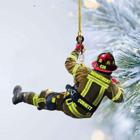 Personalized Firefighter Ornament Custom Name Firefighter Ornaments Two Sided Hanging Printed Flat Thin Red Line Ornaments Hanging Christmas Decorations Firefighter Gifts Ornament (Style 15)