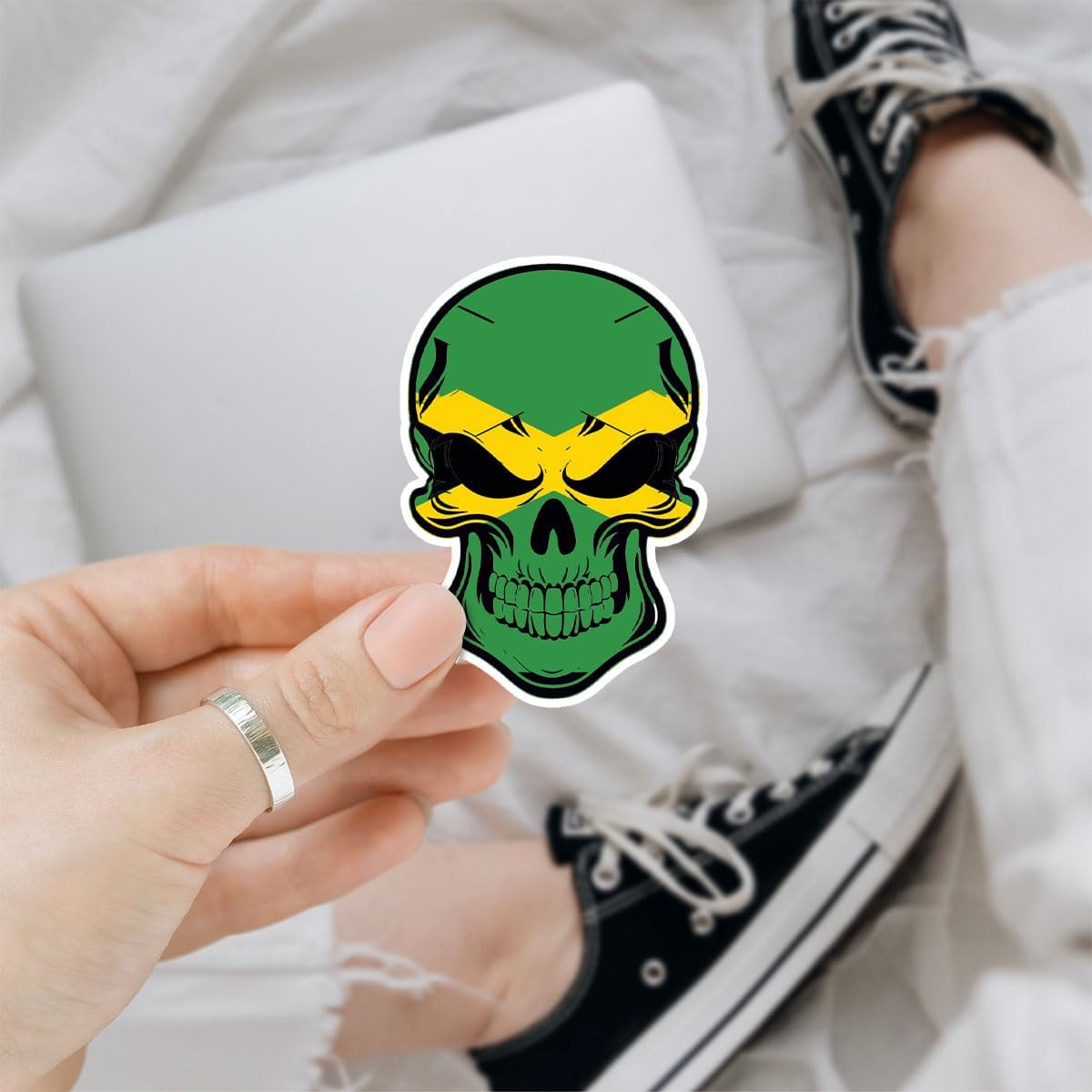 (3Pcs) Jamaica Skull Sticker, Jamaica Flag Decal, Jamaica Assesories, Skull Bumper Stickers for Cars, Jamaican Flag Skull Vinyl Sticker - Stickers for Laptop Water Bottle Phone Car Window Helmet 3"