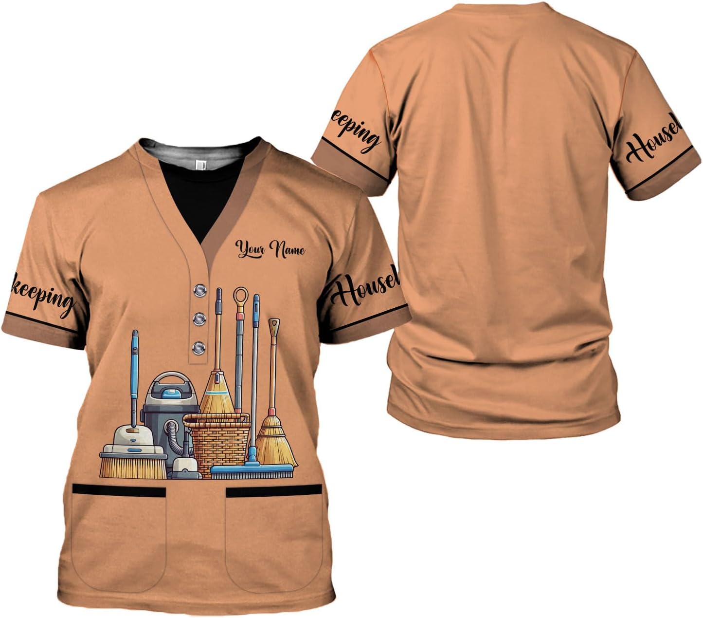 Personalized Housekeeping Shirts, Custom Cleaning Uniforms for Women 3D Cleaning Service Gifts Housekeeper Shirt Clean Lady