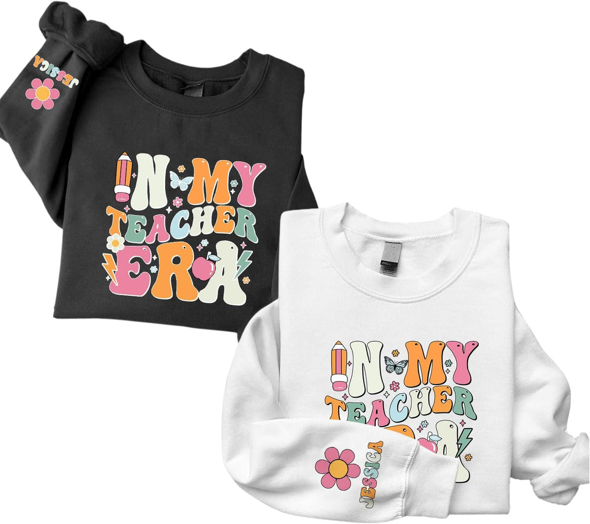 Custom In My Teacher Era Shirt Teacher Sweatshirt Kindergarten Preschool Tops Funny Teaching Life Tees Back to School Gifts
