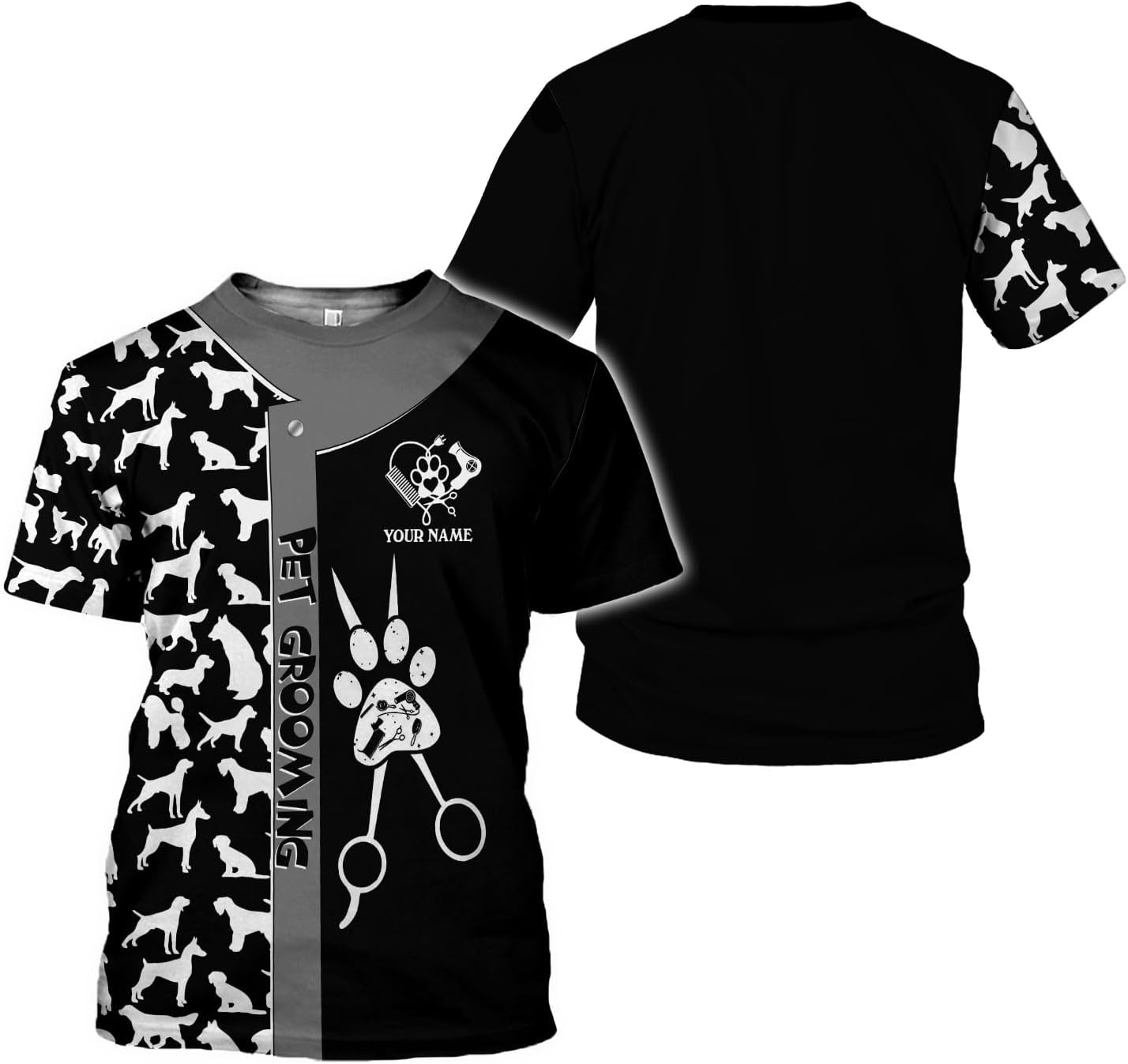 MoonArt Personalized Dog Grooming 3D T-Shirt Custom Spa, Cute Pet Grooming Summer Uniform Tee Shirt for Women