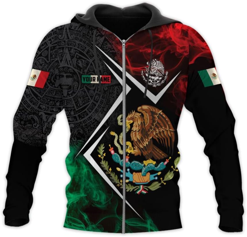 HomeDesign Custom Mexico Shirts Personalized Name Mexican 3D Flag Shirt for Men Women Aztec Unisex US Eagle Pride Camisas