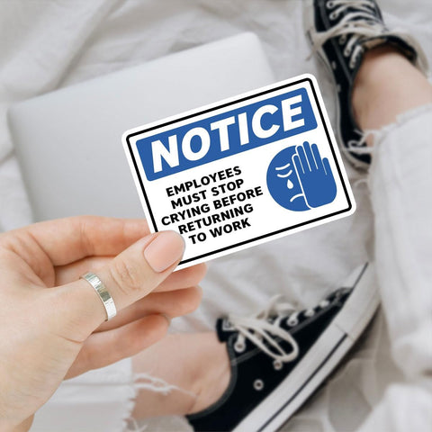 (3pcs) Employees Must Stop Crying Before Returning to Work Sticker, Employees Work Sticker, Workplace Crying Sticker Die-Cut Waterproof Vinyl Sticker Laptop Water Bottle Window Phone (Employee 2)