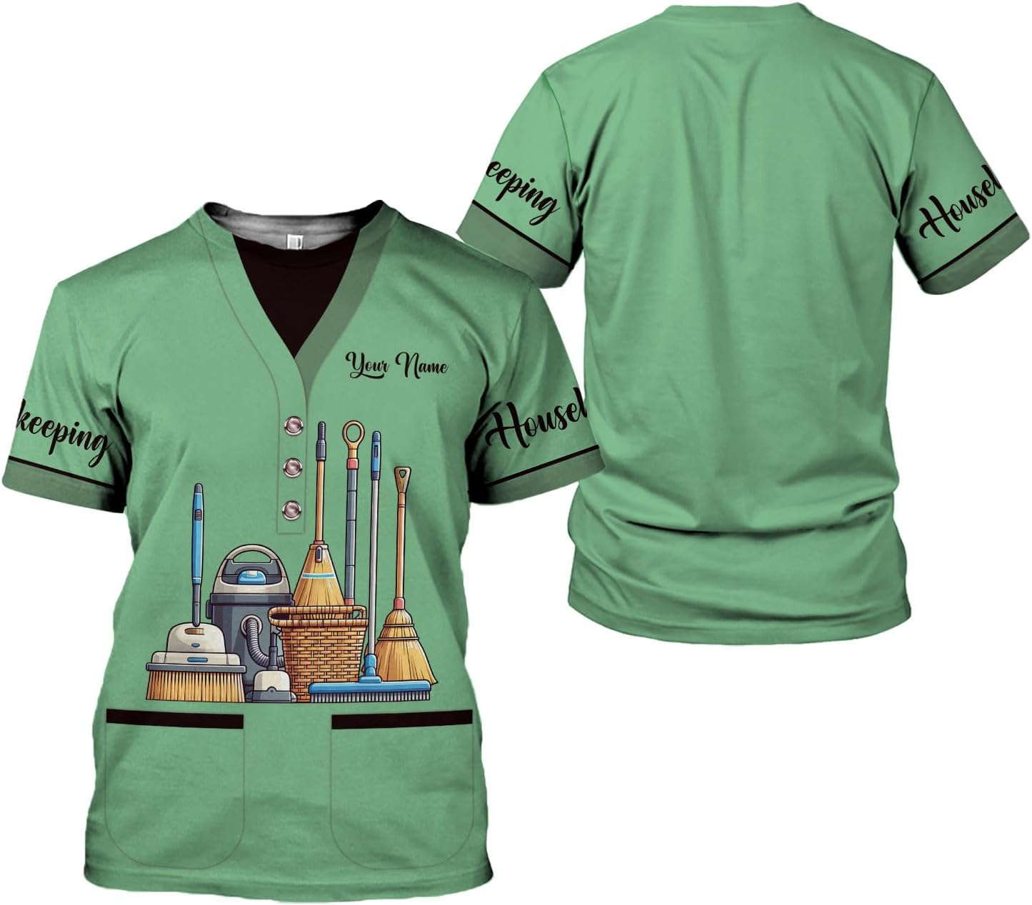 Personalized Housekeeping Shirts, Custom Cleaning Uniforms for Women 3D Cleaning Service Gifts Housekeeper Shirt Clean Lady