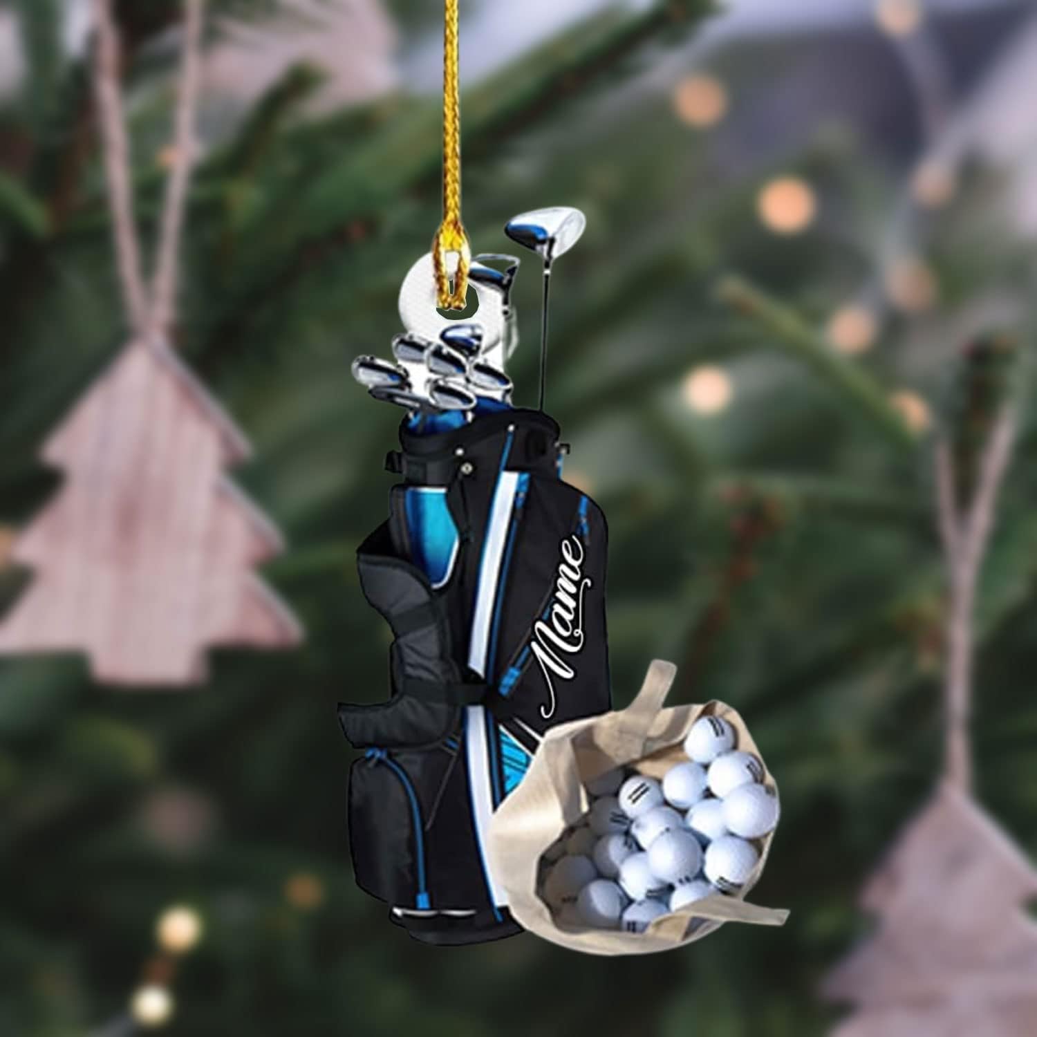 HomeDesign Personalized Golf Ornament Custom Golfer Ornaments Golf Christmas Ornaments Gifts for Golfer Golf Bag Golf Cart Golfcart Golf Ball Ornament Christmas Hanging Ornament (Style 3)