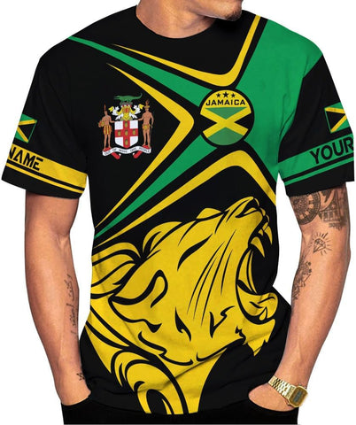 Ligthuy Personalized Jamaica Shirt 3D, Custom Jamaica Flag Lion Shirt for Men and Women, Jamaican Pride T-Shirt Unisex