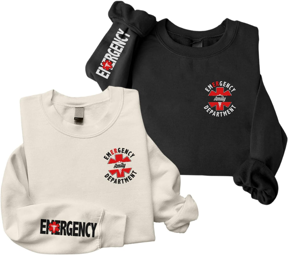 Leeprints Custom Emergency Department Embroidered Sweatshirt, Er Nurse Shirt, Emergency Nurse Hoodie, Rn Shirt Gifts