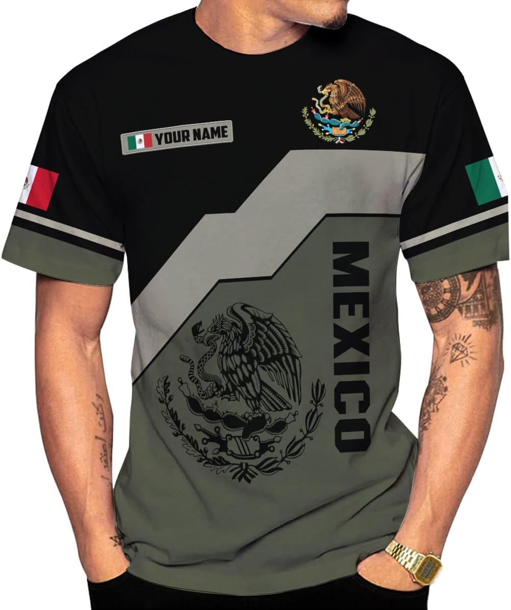 Mostprints Personalized Name Mexican Shirts for Men 3D, Customized Mexico Shirts for Men, Mexico Shirts for Women Mexico Shirt