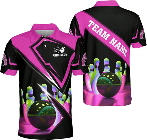 Ligthuy Personalized Name Bowling Polo Shirts 3D for Men and Women, Bowling Shirt, Bowling Shirts for Men Team Bowling Shirt