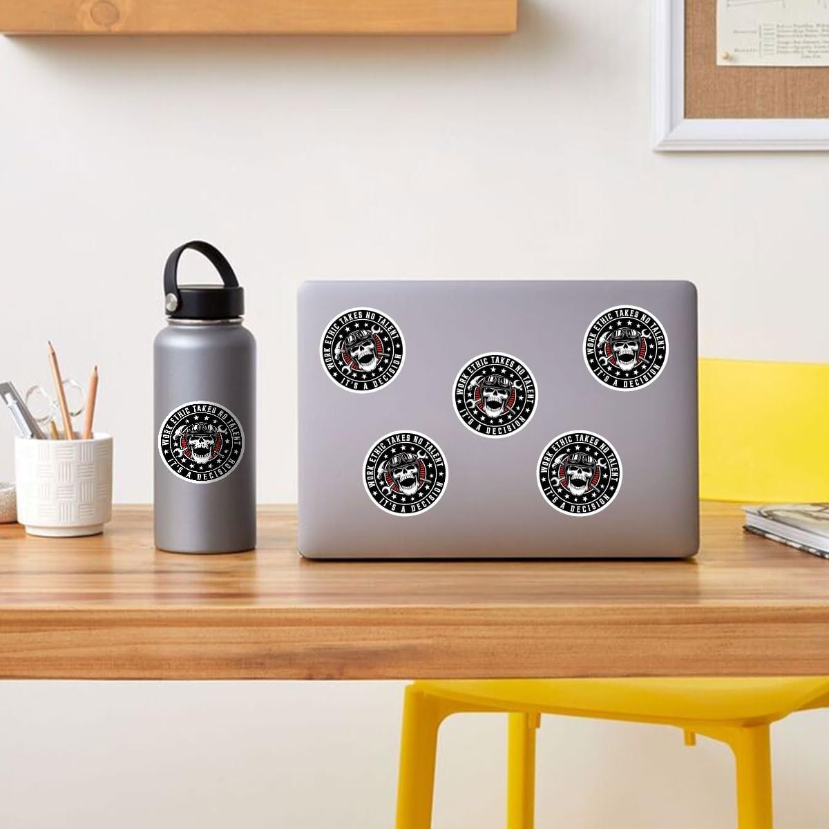 3 Pcs Work Ethic Takes No Talent It's A Decision Sticker, Hard Hat Electrician Blue Collar Mechanic Skull Toolbox Stickers - Vinyl Sticker 3 Inches for Water Bottles Laptop Phone Car Window Helmet