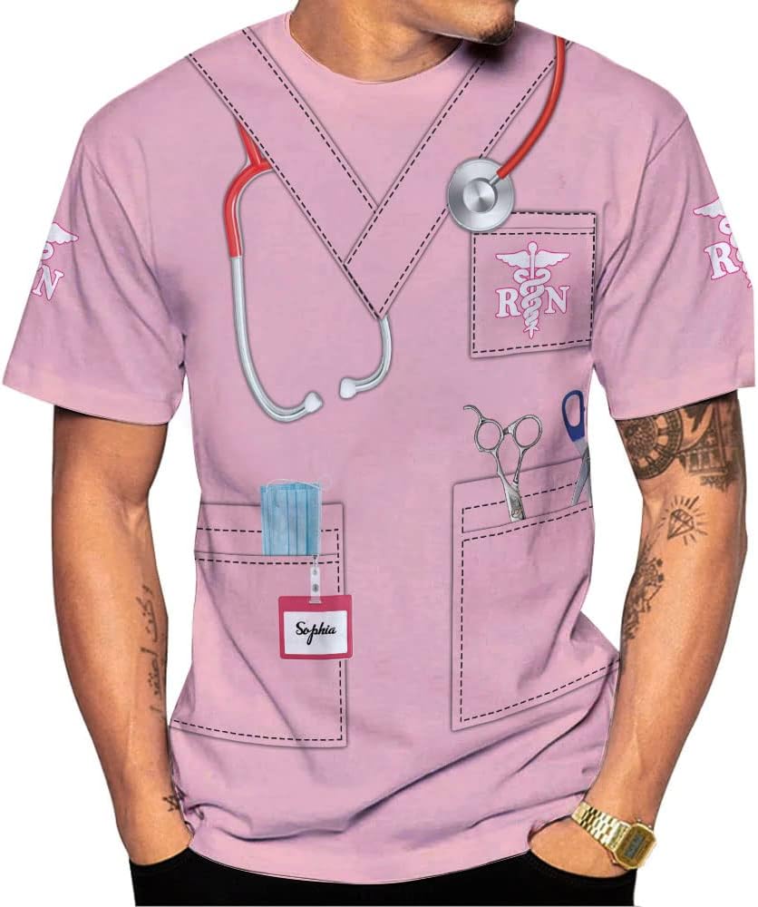 Personalized Name Nurses Shirts 3D Nurse Shirts for Women Emergency Nurse T-Shirt Uniform Emergency Medical Technician Shirt