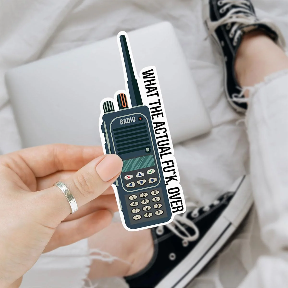 What The Actual Fck Over Sticker, Funny Joke Meme, 3 inches Waterproof Vinyl Sticker for Book Laptop Water Bottle Phone Case