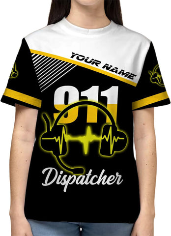 Personalized Name Dispatcher Thin Yellow Line US Flag Dispatcher T-Shirt, Custom Name Dispatcher T Shirts for Men and Women