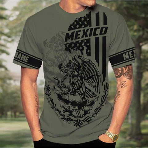 Mostefy Personalized Name Mexican Shirts 3D Customized Mexico Shirt US Flag, Mexican Shirts for Women Unisex