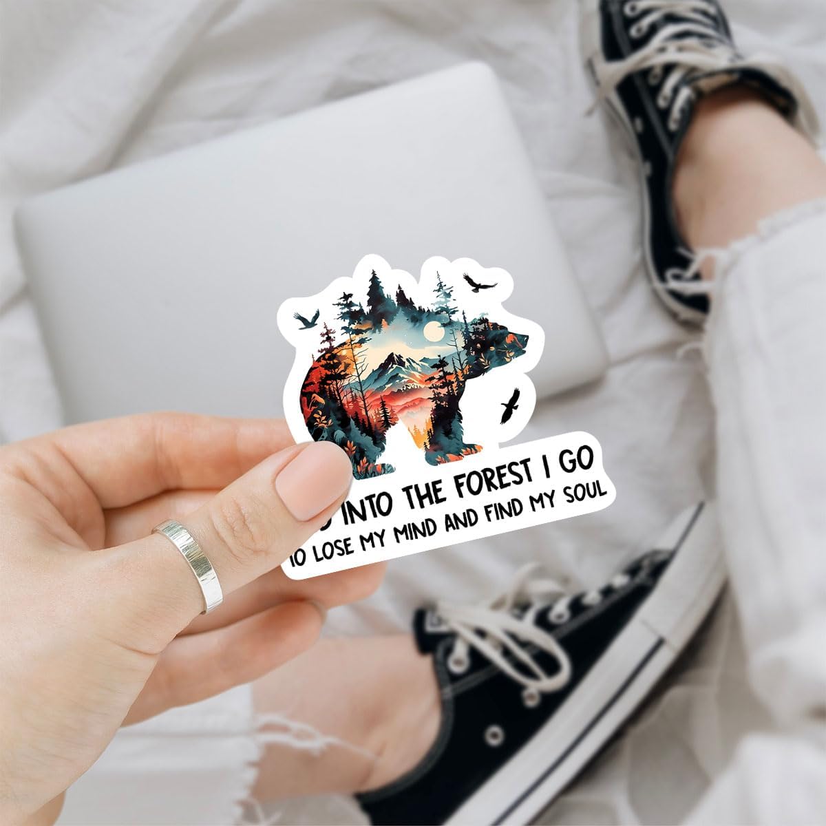 (3 Pcs) Into The Forest I Go to Lose My Mind and Find My Soul Sticker - Inspirational Hiking & Camping Quote Vinyl Waterproof Sticker for Laptop, Tumbler, Water Bottle, and More - 3 inch