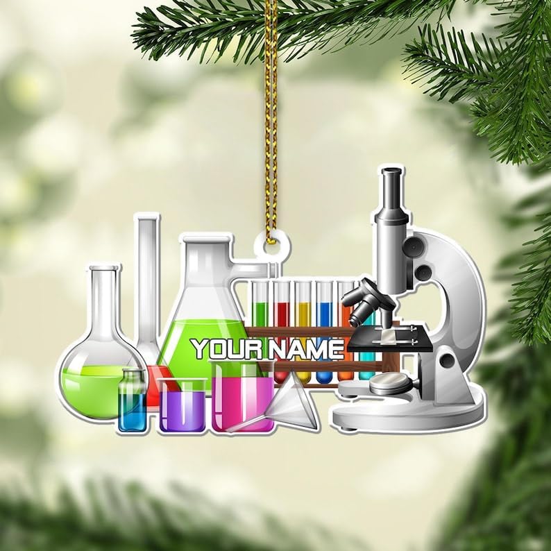 Pretyprints Personalized Chemistry Glass Shape Flat Ornament, Biological Science Christmas Ornament, Chemistry Ornament Scientist Ornament for Chemistry Lover (Style 5)