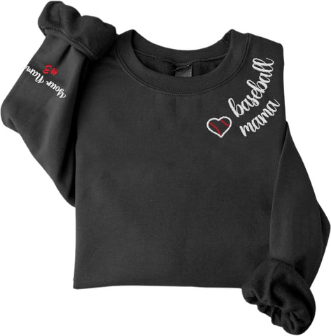 Intenprints Personalized Baseball Mom Embroidered Sweatshirt Customized Baseball Shirt Baseball Sweatshirts for Women and Men