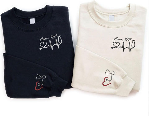 Suseaz Personalized Embroidered Nurse Sweatshirt, Custom Name Nurse Sweatshirt, Gift For Nurse, Women, Nursing School Shirt