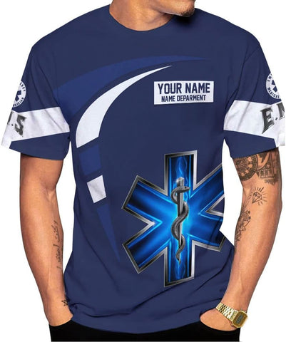 Mostefy Personalized Name EMS Shirt 3D Uniform Emergency Medical Technician, EMS Shirts for Men, EMT Shirt, Paramedic Shirt