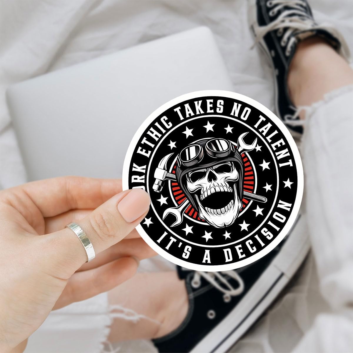 3 Pcs Work Ethic Takes No Talent It's A Decision Sticker, Hard Hat Electrician Blue Collar Mechanic Skull Toolbox Stickers - Vinyl Sticker 3 Inches for Water Bottles Laptop Phone Car Window Helmet