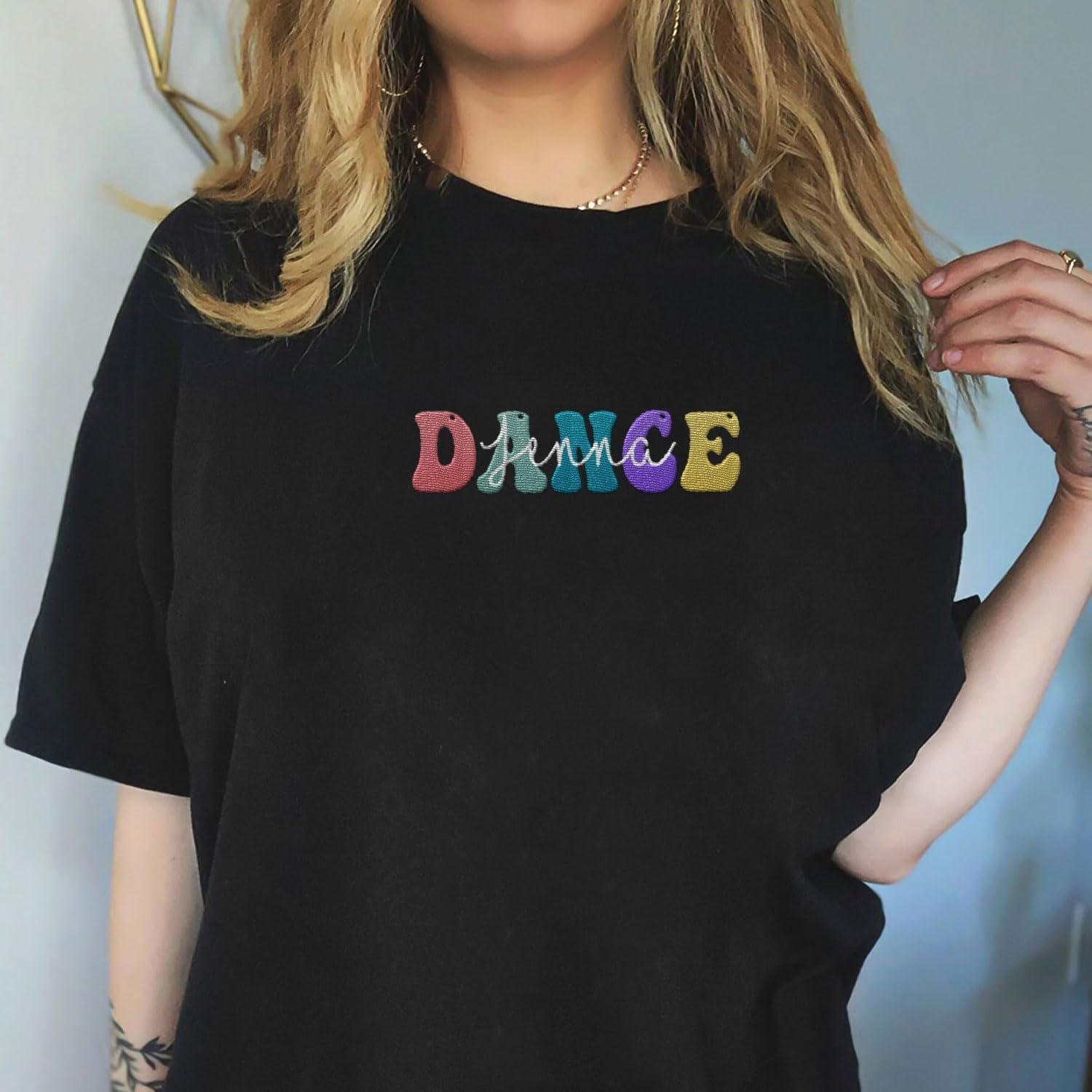 Custom Dance Embroidered Sweatshirt Women Long Sleeve Dancer Gift Shirts Crew Neck Casual Graphic Dance Mom Pullover Top