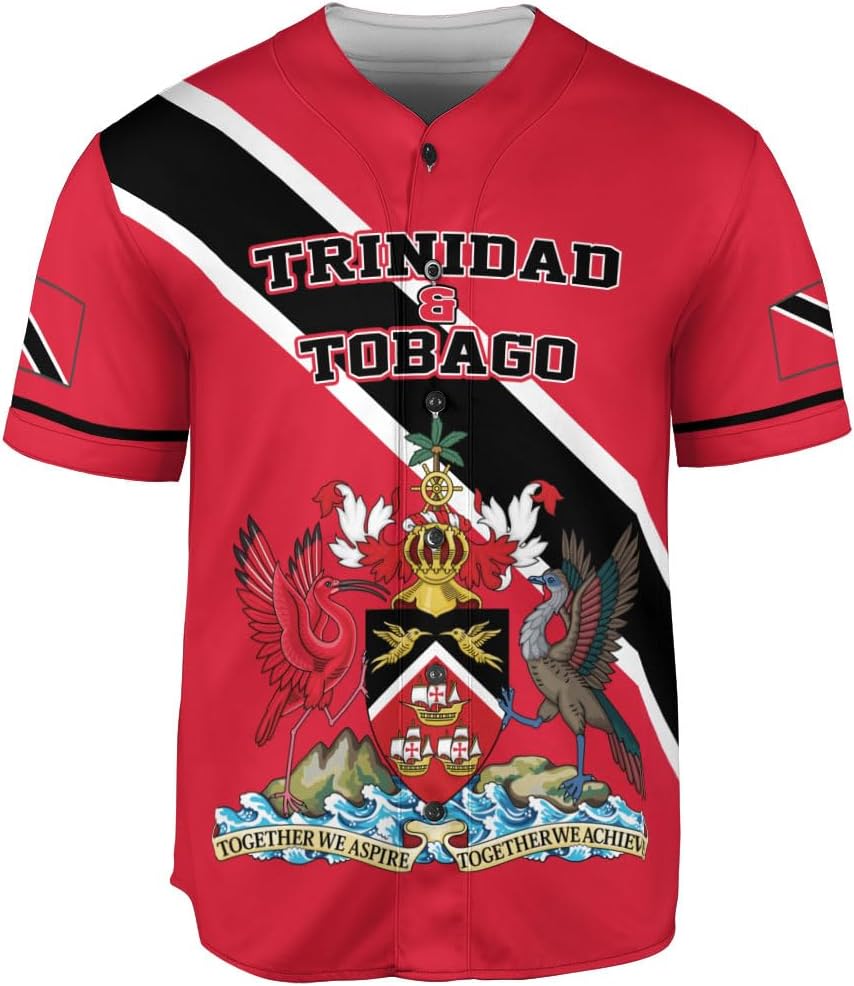 Podagree Personalized Trinidad & Tobago Baseball Jersey, Trinidad and Tobago Proud Flag Shirt Coat of Arms Gift Men Women