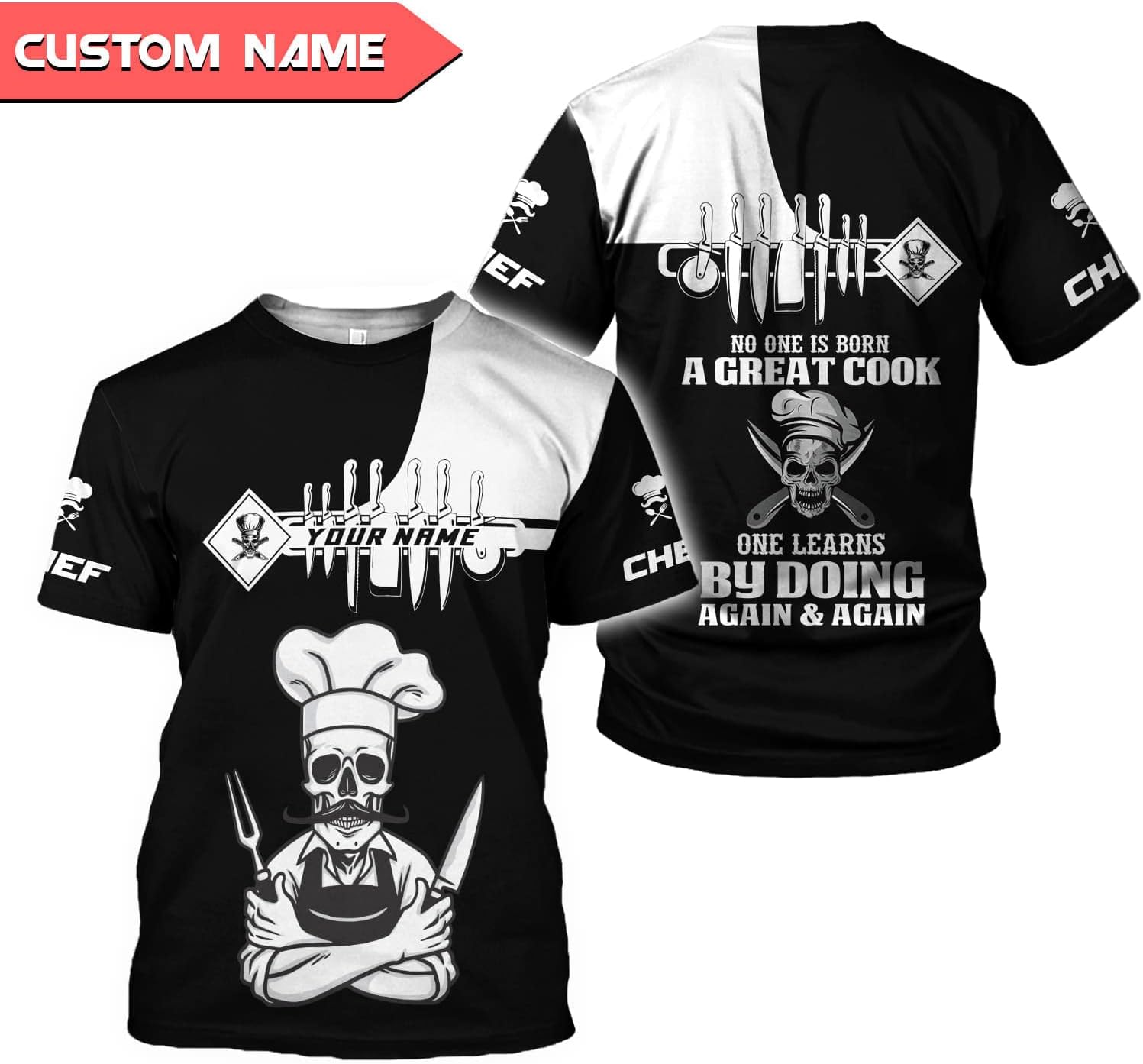 Personalized Chef Shirt Master Chef 3D Shirts Chef Gifts Custom Name Chefs Shirt for Men and Women, Tshirt Chef Utility Shirt